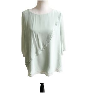 Number Sea Women’s Ruffled 3/4 Blouse Size 12 Seafoam Zipper Back Office Dressy